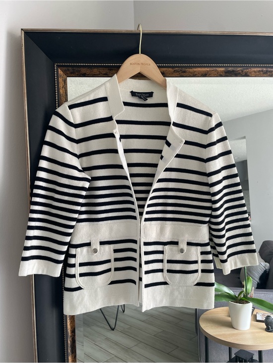 White House Black Market Sweaters - White House Black Market Striped Knit Cardigan Sweater | Black & White | size s
